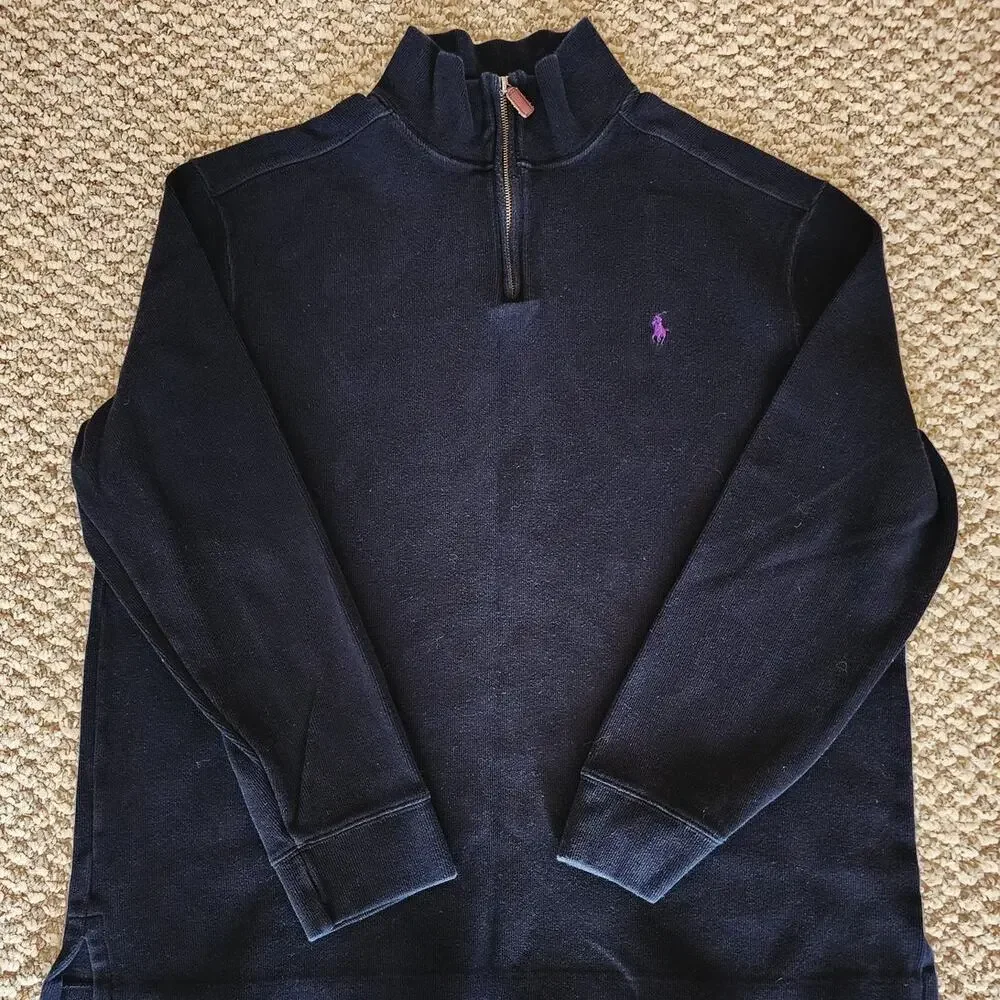 Polo Ralph Lauren Men's XL Black 1/4 Zip Sweater Pullover Classic Preppy
